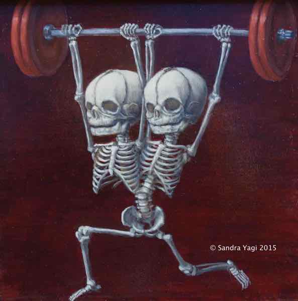 Weight Lifting Twins,oil on panel, 8x8, 2015  SOLD